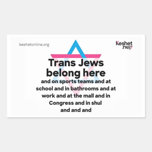 Sticker Rectangulaire Trans Jews Belong Everywhere (Devant)