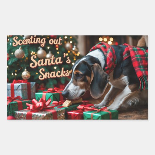 Sticker Rectangulaire Treeing Walker Coonhound Festive Noël (Devant)