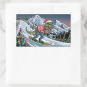 Sticker Rectangulaire TRex snowboard aux couleurs psychédéliques de mont (Sac)