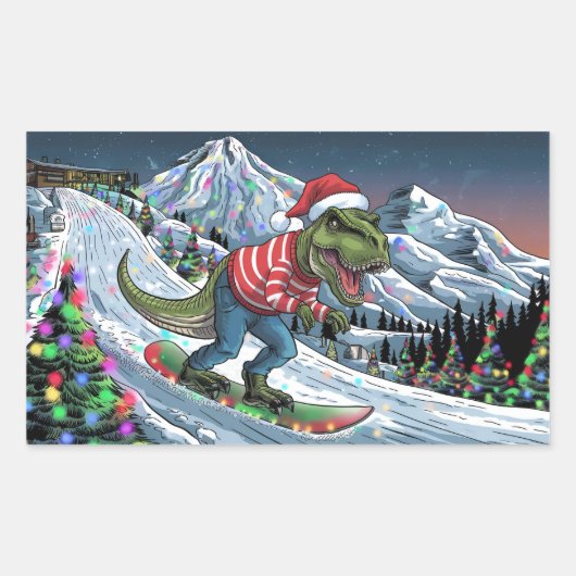 Sticker Rectangulaire TRex snowboard aux couleurs psychédéliques de mont (Devant)