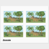 Sticker Rectangulaire Tricératops de Dinosaure Palmier Tropical (Feuille)