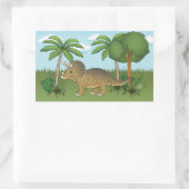 Sticker Rectangulaire Tricératops de Dinosaure Palmier Tropical (Sac)