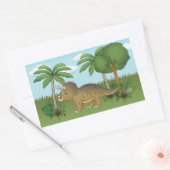 Sticker Rectangulaire Tricératops de Dinosaure Palmier Tropical (Enveloppe)