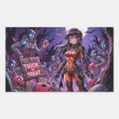 Sticker Rectangulaire Trick or Treat Halloween Zombies Distribuant des C (Devant)