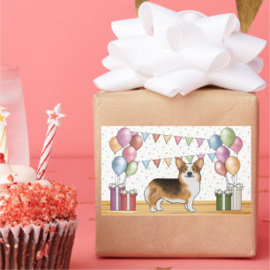 Sticker Rectangulaire Tricolor Pembroke Corgi tête rousse Anniversaire P
