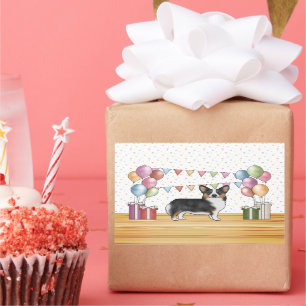 Sticker Rectangulaire Tricolore noir Pembroke Corgi Chien Pastel Anniver