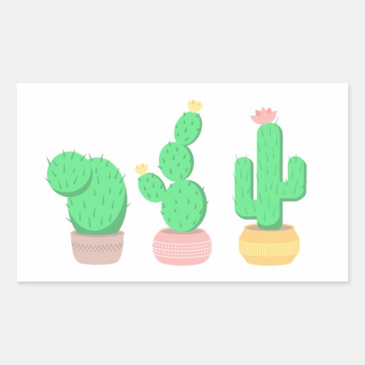 Sticker Rectangulaire Trio de cactus Désert Moderne Boho (Devant)