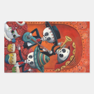 Sticker Rectangulaire Trio de mariachi de Dia de Los Muertos Skeleton
