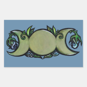 Sticker Rectangulaire Triple Moon Bloom – Symbole Botanique Wiccan