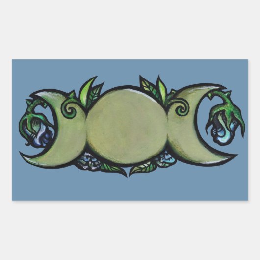 Sticker Rectangulaire Triple Moon Bloom – Symbole Botanique Wiccan (Devant)