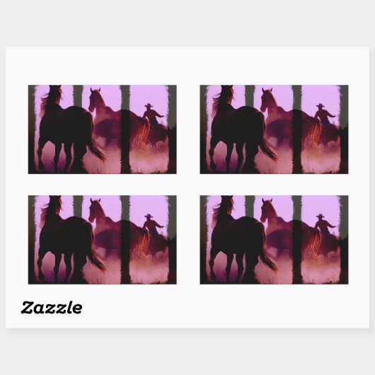 Sticker Rectangulaire Triptyque de l'équitation sauvage (Feuille)