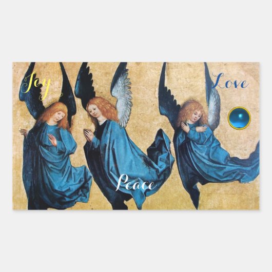 Sticker Rectangulaire TROIS ANGES EN BLEU / Joy Peace Love (Devant)