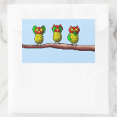 Sticker Rectangulaire Trois chouettes sages, entendez, voyez et parlez p (Sac)
