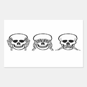 Sticker Rectangulaire Trois crânes sages, voyez, écoutez, ne parlez pas 