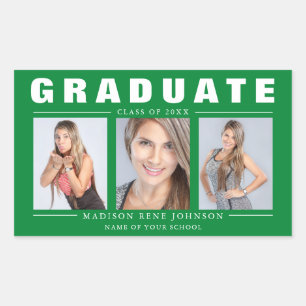 Sticker Rectangulaire Trois photo Collage de graduation Vert Blanc