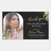 Sticker Rectangulaire Tropical Black Gold Arch Grad Photo Graduation (Devant)