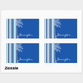 Sticker Rectangulaire Tropical Palm; Blue & White Stripes (Feuille)