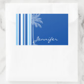 Sticker Rectangulaire Tropical Palm; Blue & White Stripes (Sac)