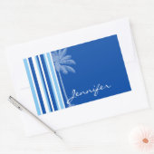 Sticker Rectangulaire Tropical Palm; Blue & White Stripes (Enveloppe)
