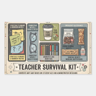 Sticker Rectangulaire "Trousse de Survie pour Enseignants" Fournitures p