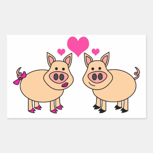 Sticker Rectangulaire True Love - Joli dessin de porc (Devant)