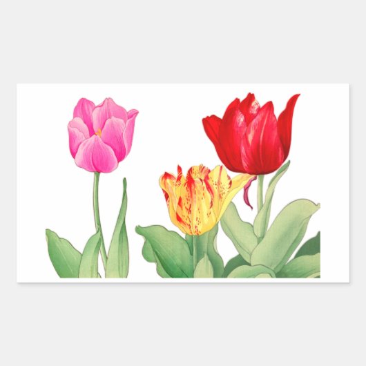 Sticker Rectangulaire Tulipe, art de blocs de bois japonais (Devant)