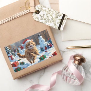 Sticker Rectangulaire Turc Angora Chat Courir en Casquette de Noël de ne