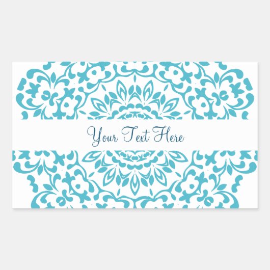 Sticker Rectangulaire Turquoise Bleu Blanc Élégant Classé Dentelle Perxo (Devant)