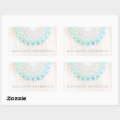 Sticker Rectangulaire Turquoise Bleu Lotus Mandala Marbre blanc brossé (Feuille)