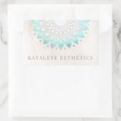 Sticker Rectangulaire Turquoise Bleu Lotus Mandala Marbre blanc brossé (Sac)