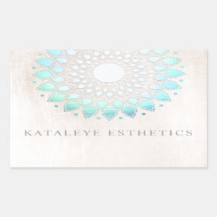 Sticker Rectangulaire Turquoise Bleu Lotus Mandala Marbre blanc brossé