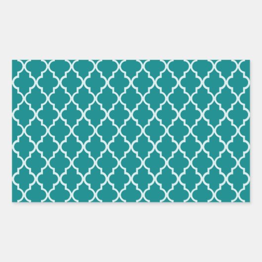 Sticker Rectangulaire Turquoise bleu-vert blanc Motif Quatrefoil marocai (Devant)