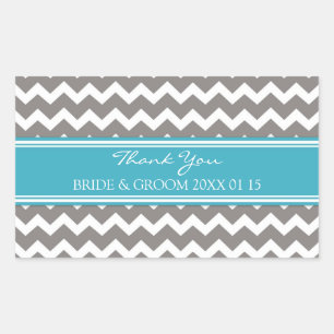Sticker Rectangulaire Turquoise Grey Chevron Merci Mariage Favor Tags