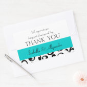 Sticker Rectangulaire Turquoise, Noir Mariage Faveur Merci Message (Enveloppe)