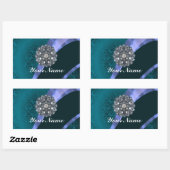 Sticker Rectangulaire Turquoise vert damas et ruban (Feuille)