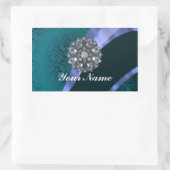 Sticker Rectangulaire Turquoise vert damas et ruban (Sac)