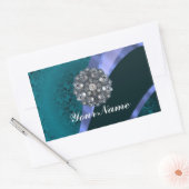 Sticker Rectangulaire Turquoise vert damas et ruban (Enveloppe)