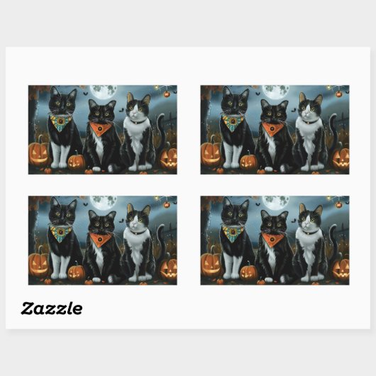 Sticker Rectangulaire Tuxedo Chat Halloween Éffrayant (Feuille)