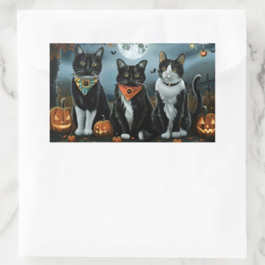 Sticker Rectangulaire Tuxedo Chat Halloween Éffrayant (Sac)