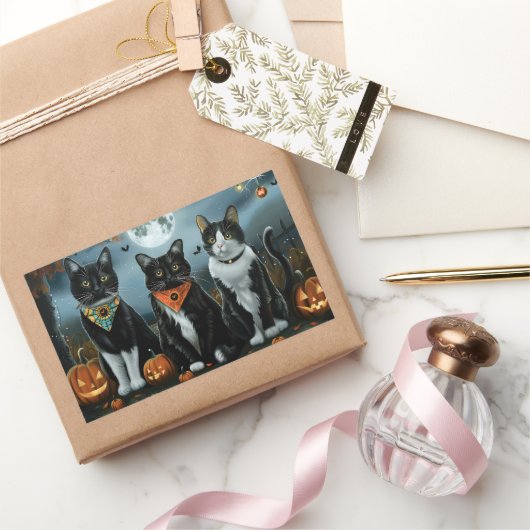Sticker Rectangulaire Tuxedo Chat Halloween Éffrayant (Cadeaux)