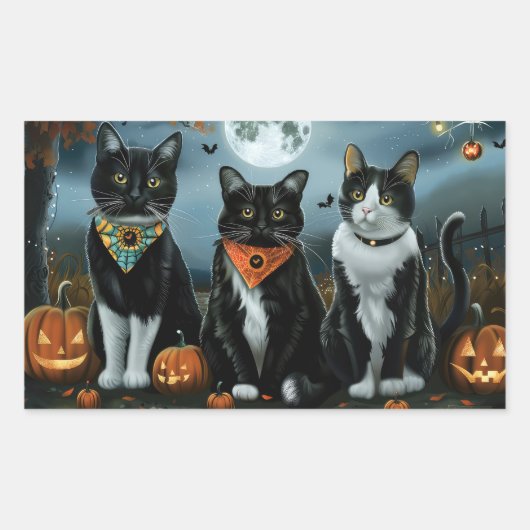 Sticker Rectangulaire Tuxedo Chat Halloween Éffrayant (Devant)