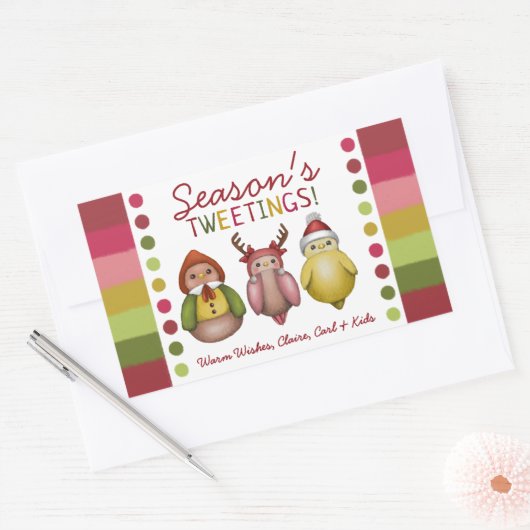 Sticker Rectangulaire Tweeting de saison - Vacances Oiseaux Mignons (Enveloppe)