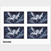 Sticker Rectangulaire Twin Pegasus volant à travers le ciel nocturne (Feuille)