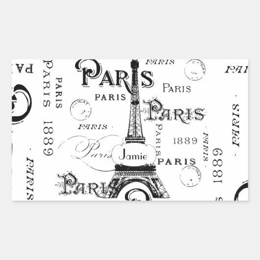 Sticker Rectangulaire Typographie Calligraphie Paris France Tour Eiffel (Devant)