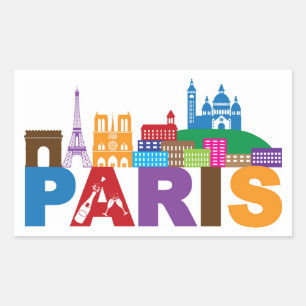 Sticker Rectangulaire Typographie colorée de Paris, France  