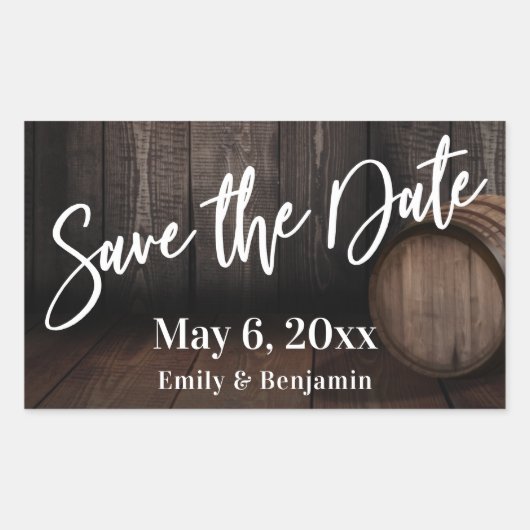 Sticker Rectangulaire Typographie Enregistrer la date Brown fût en bois (Devant)