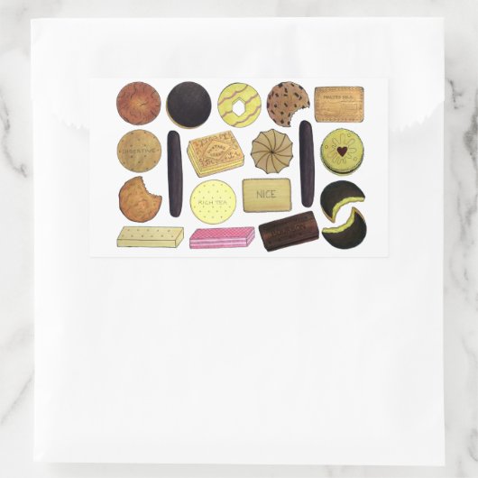 Sticker Rectangulaire UK British Biscuits Shortbread Rich Tea Digestives (Sac)
