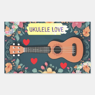 Sticker Rectangulaire Ukulele Amour Instrument de Musique Hippie Floral