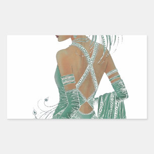 Sticker Rectangulaire Un aperçu de l'élégance : Green Backless Dress Des