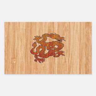 Sticker Rectangulaire Un dragon rouge sur Bambou comme